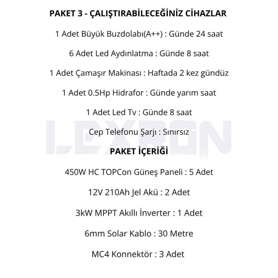 3kW JEL AKÜLÜ SOLAR PAKET SİSTEM 2 (PAKET 3)