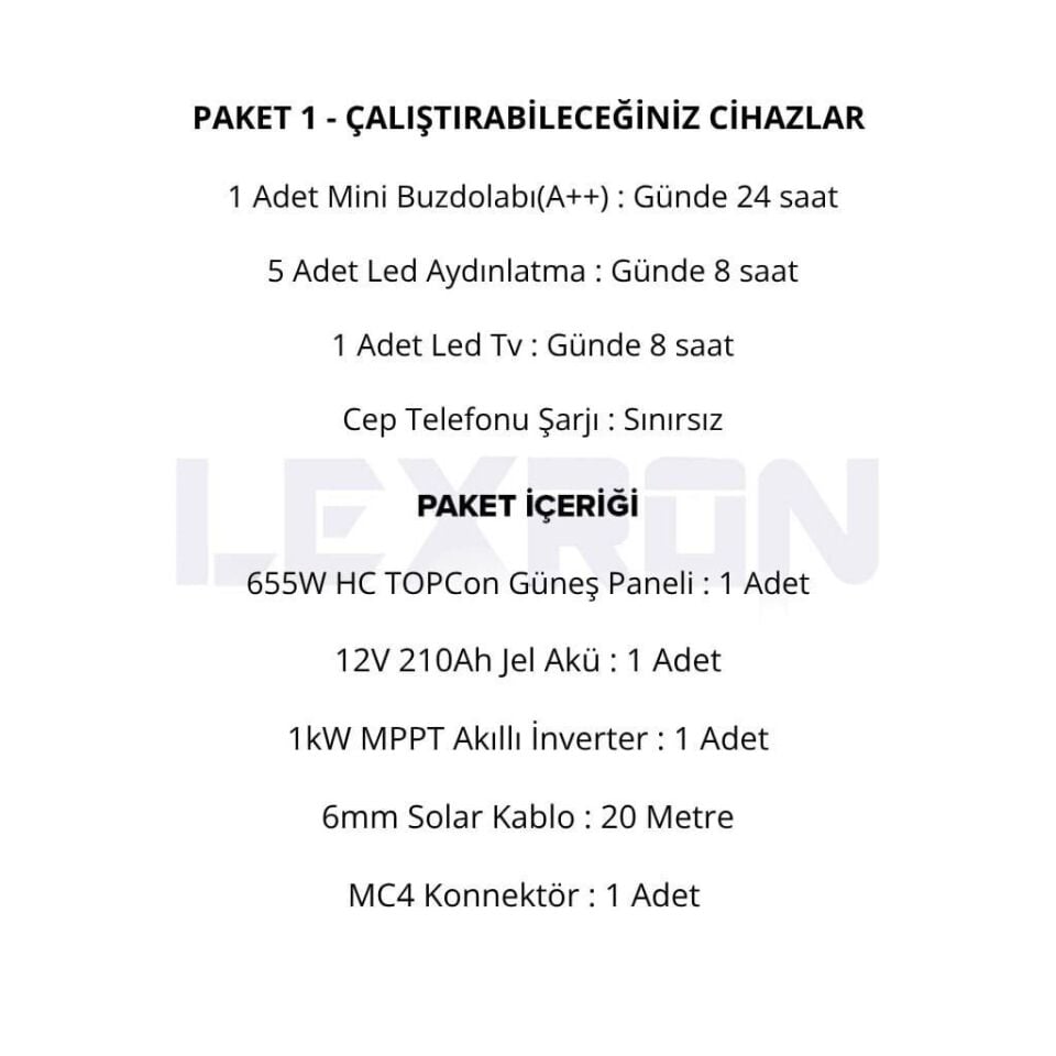 1kW JEL AKÜLÜ SOLAR PAKET SİSTEM (PAKET 1)
