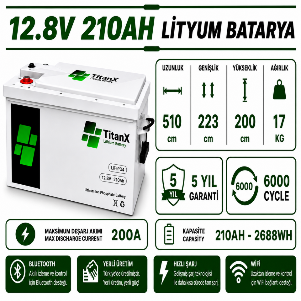 TitanX 12.8V 210Ah Smart LiFePo4 Akü - LİTYUM BATARYA