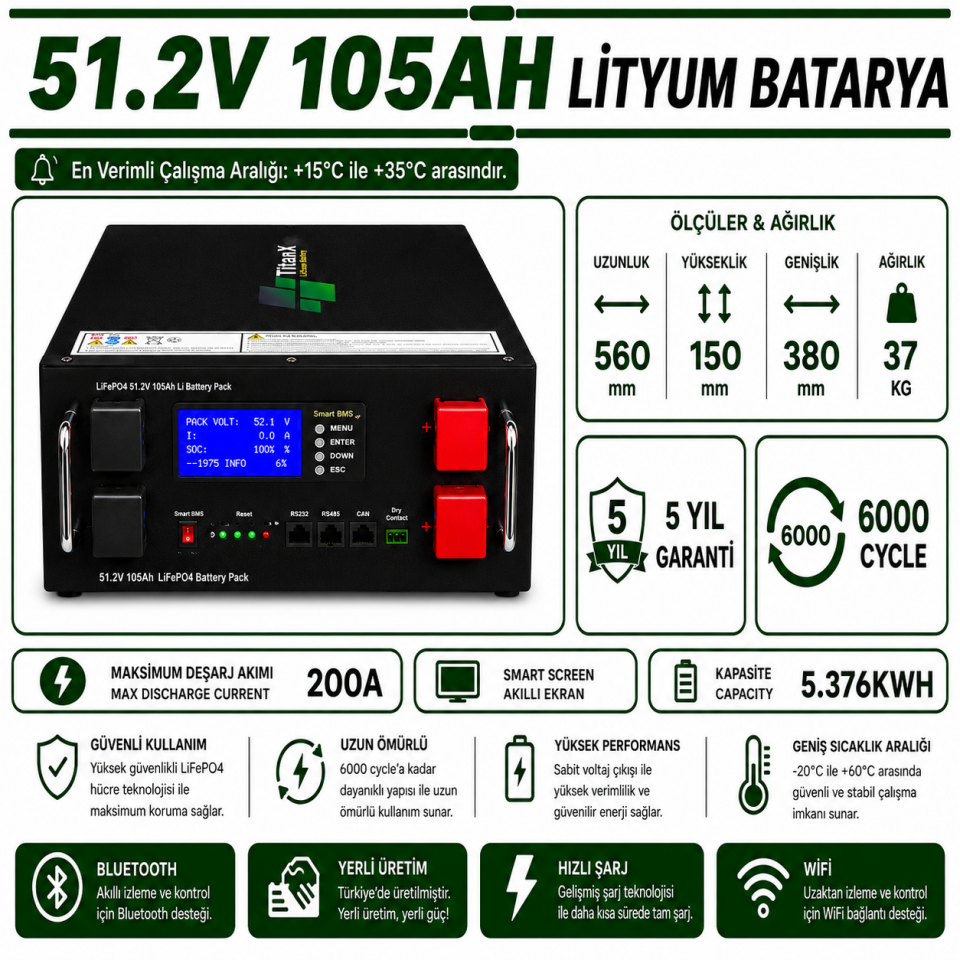 51.2V 105AH LİTYUM BATARYA
