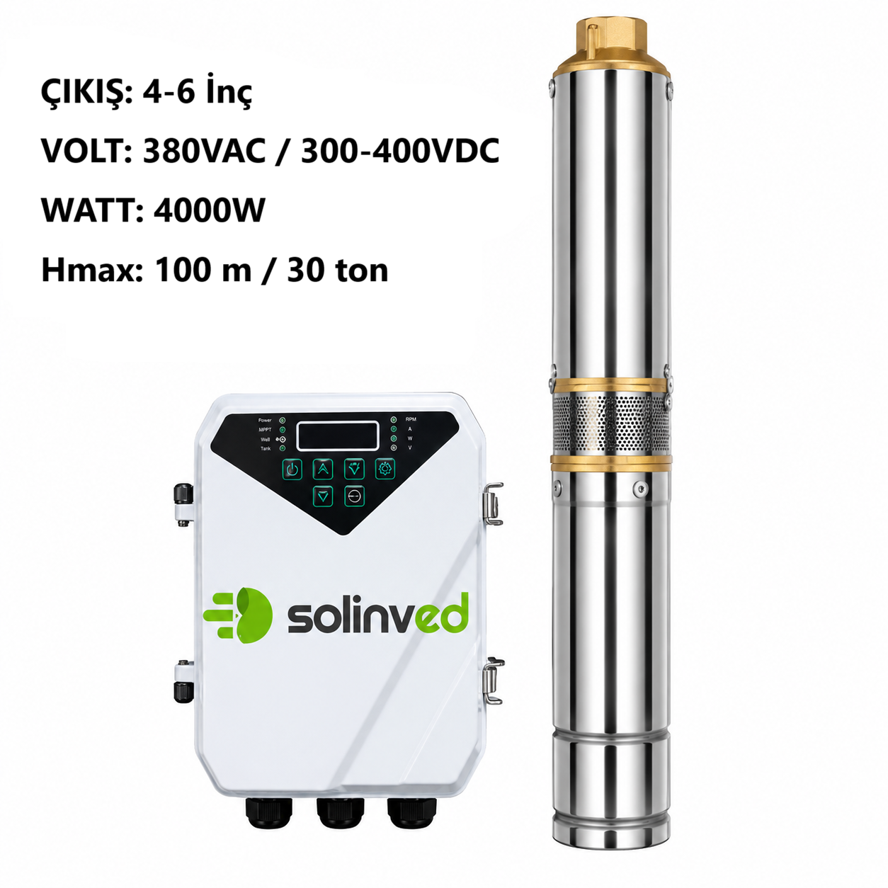 SOLINVED AC-DC Pompa 4-6 İnç 4000 Watt 30 Ton HMAX: 100 mt Outlet: 2