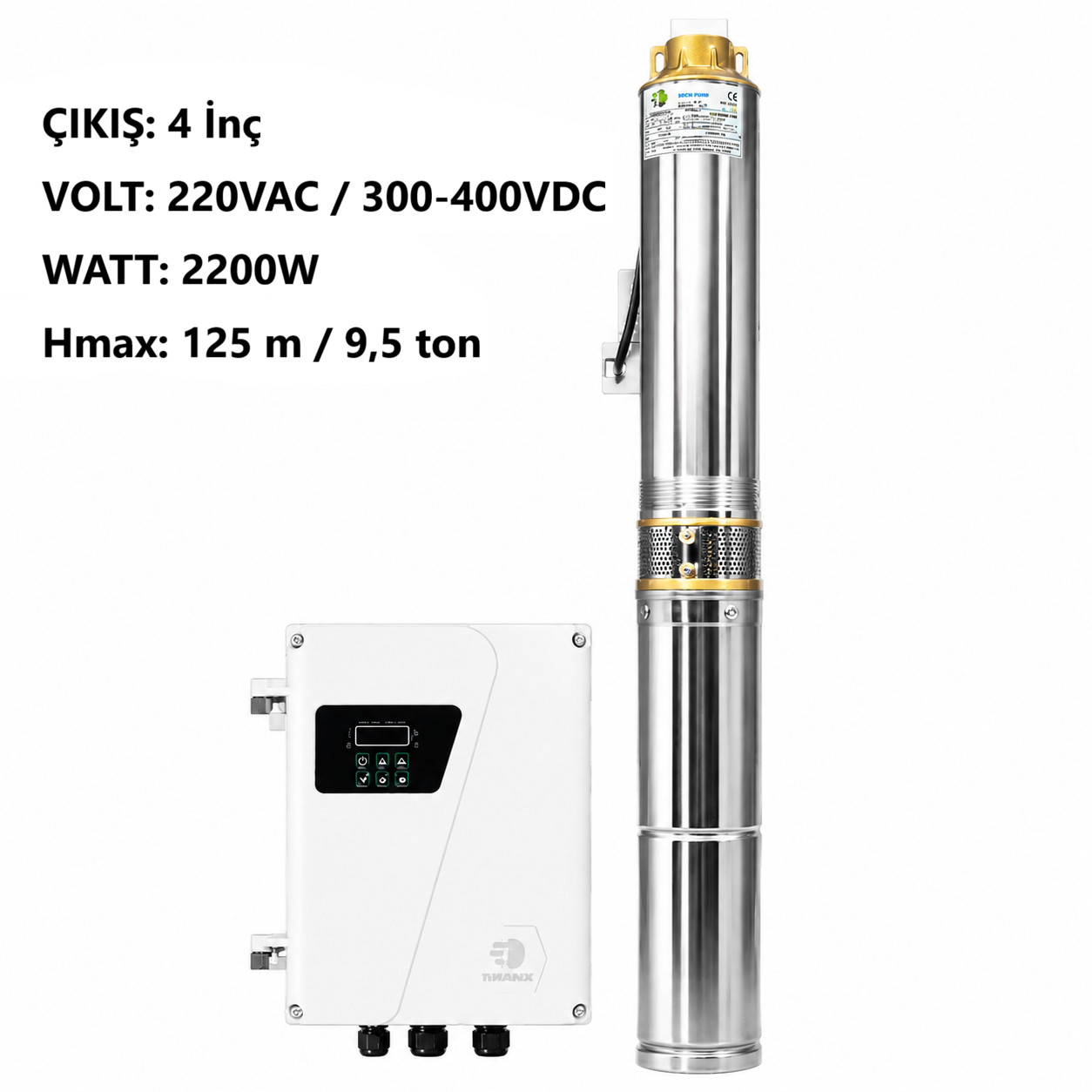 SOLINVED AC-DC Pompa 4 İnç 2200 Watt 9,5 Ton HMAX: 125 mt Outlet: 2