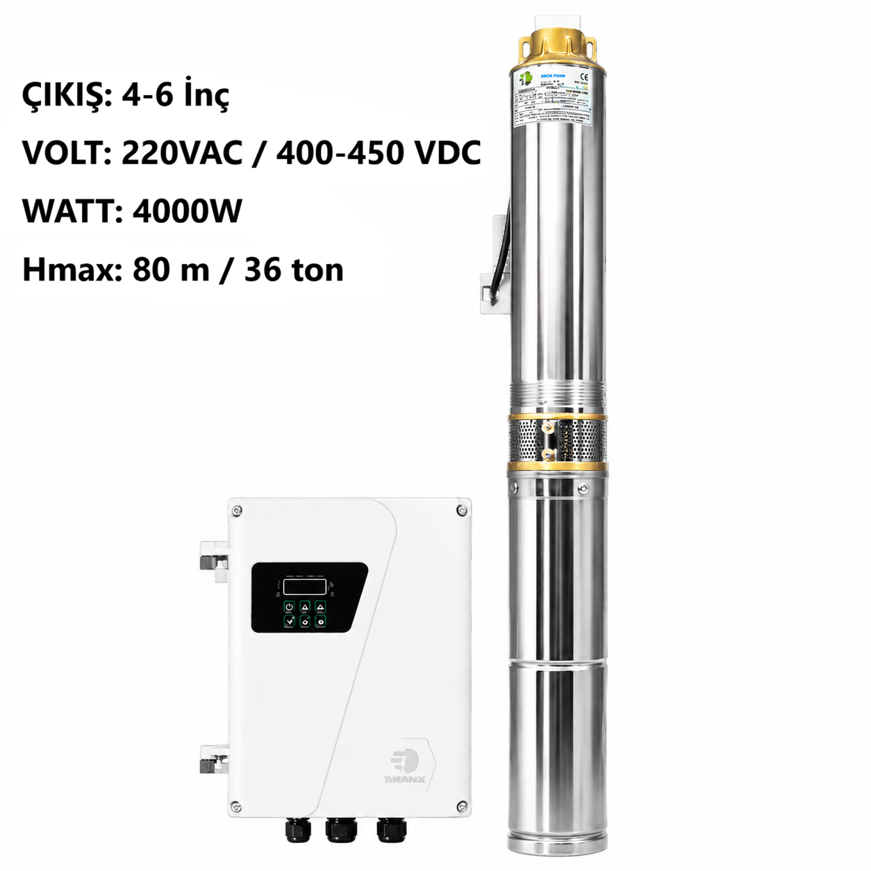 SOLINVED AC-DC Pompa 4-6 İnç 4000 Watt 36 Ton HMAX: 80 mt Outlet: 2