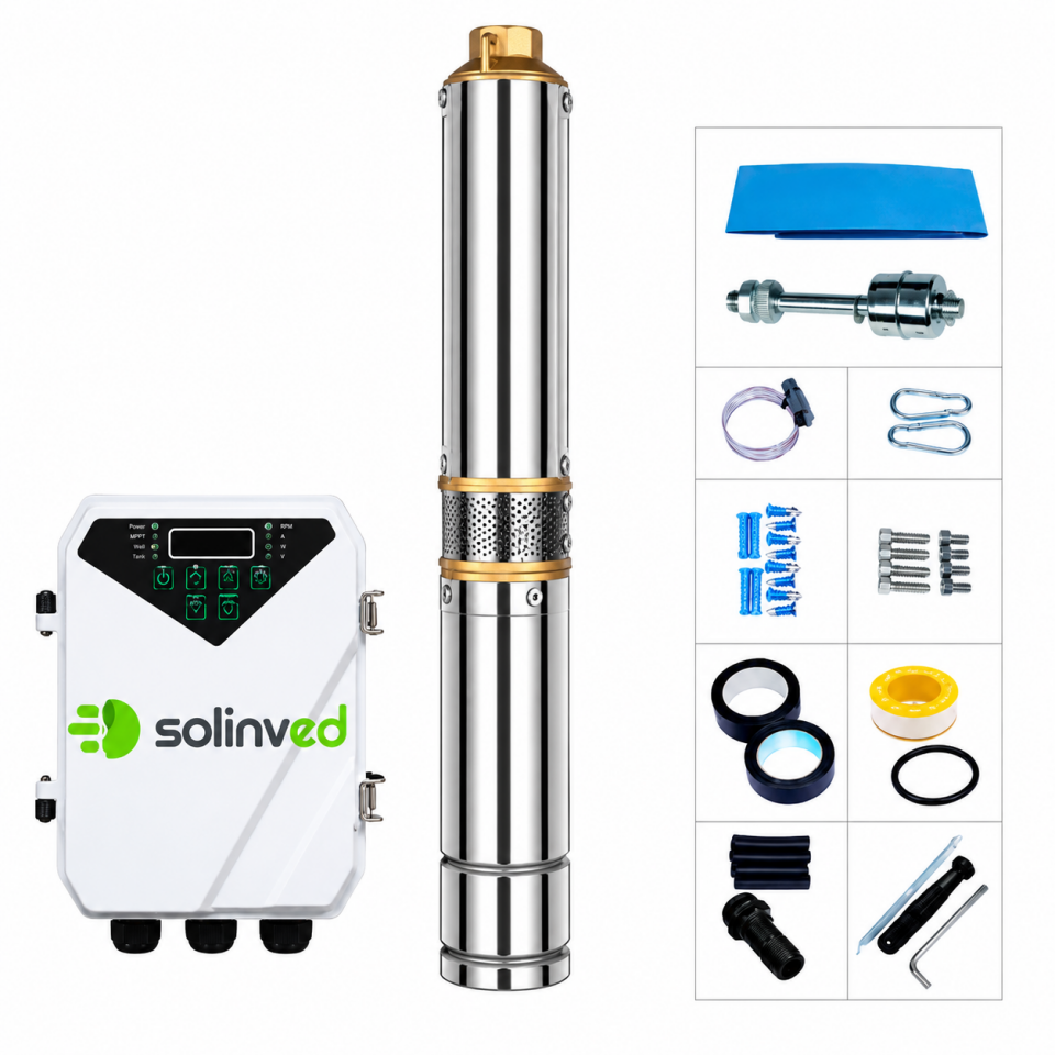 SOLINVED Premium DC Pompa 4 İnç 110 Volt 1500 Watt 6.5 Ton HMAX: 135 mt Outlet: 1,25