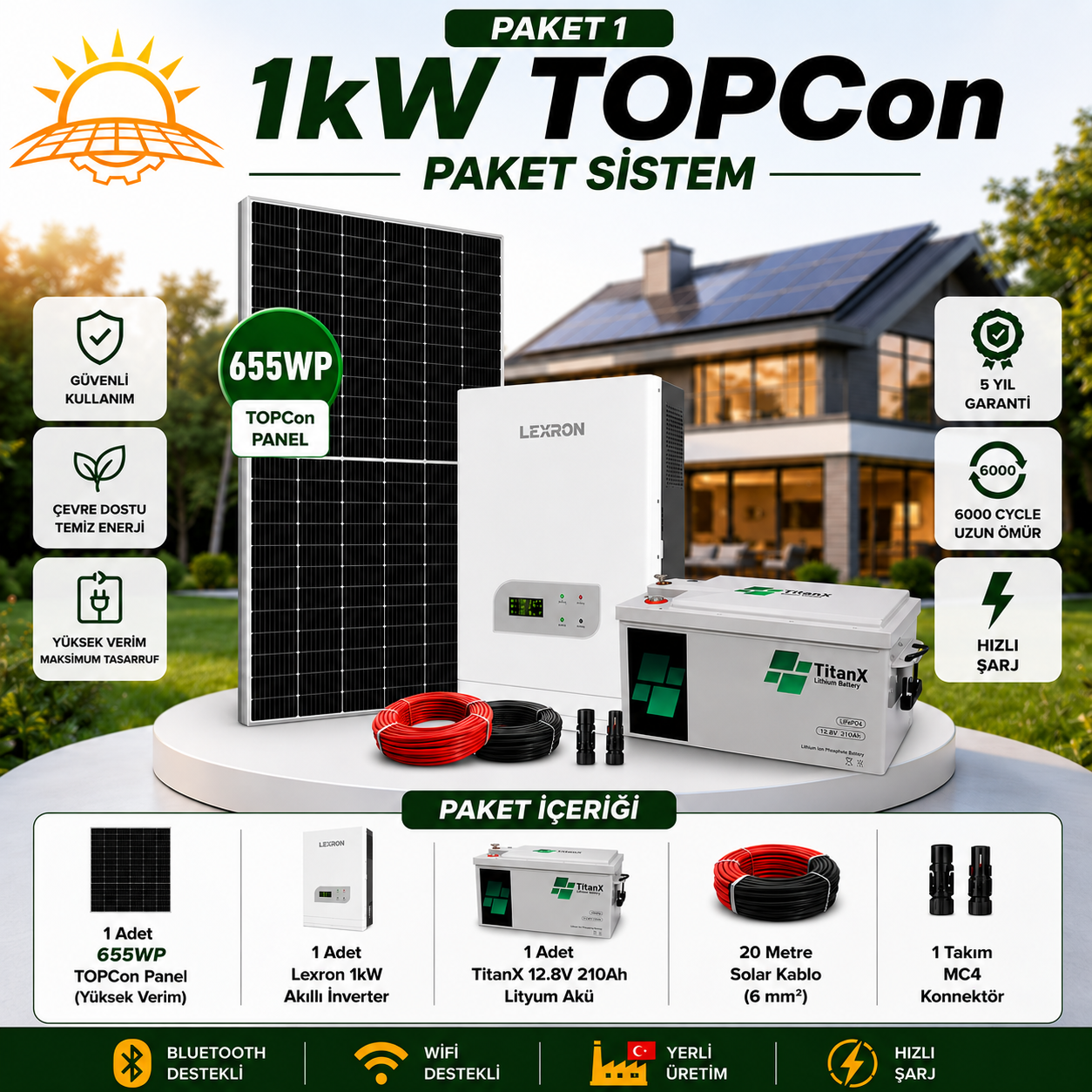 1 KW TOPCON LİTYUM BATARYALI PAKET SİSTEMLERİ (PAKET 1)
