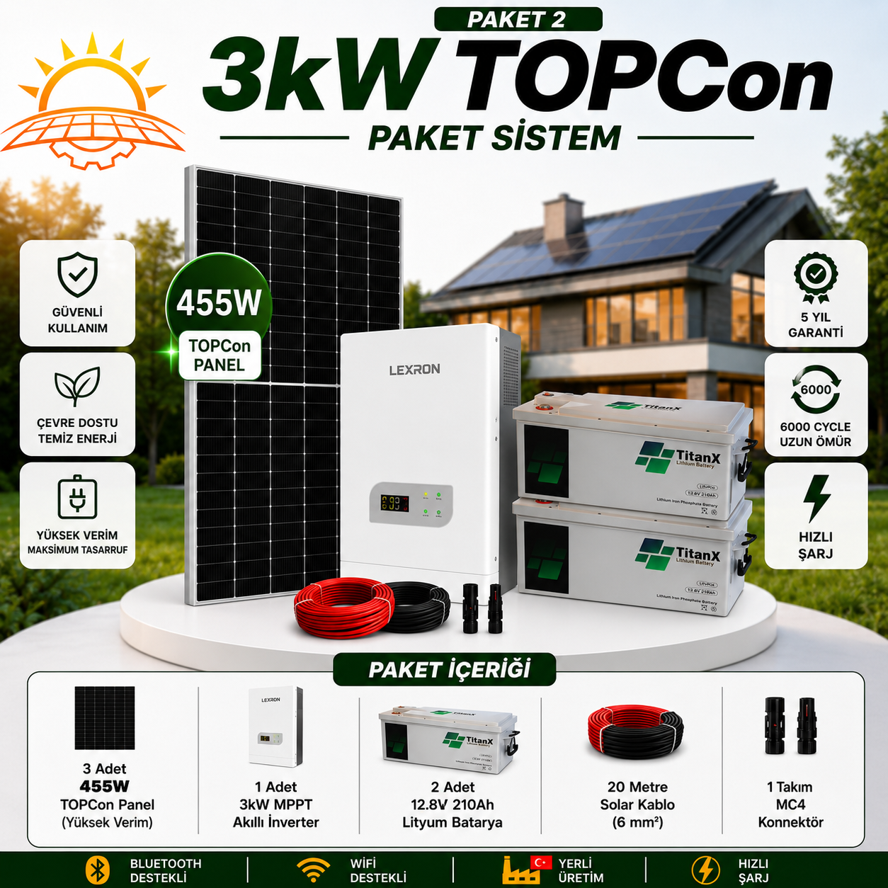 3 KW TOPCON LİTYUM BATARYALI PAKET SİSTEMLERİ (PAKET2)