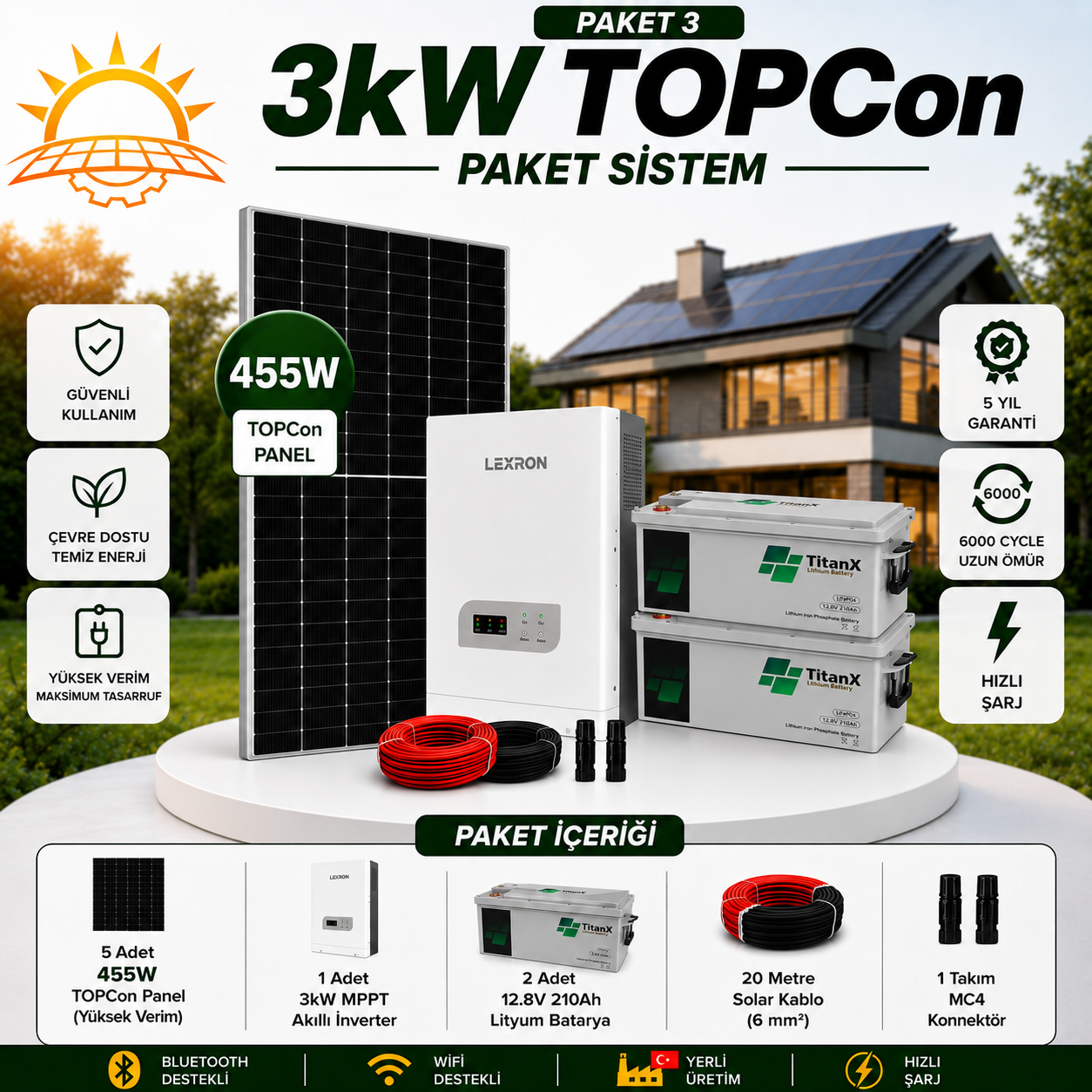 3 KW TOPCON LİTYUM BATARYALI PAKET SİSTEMLER (PAKET 3)