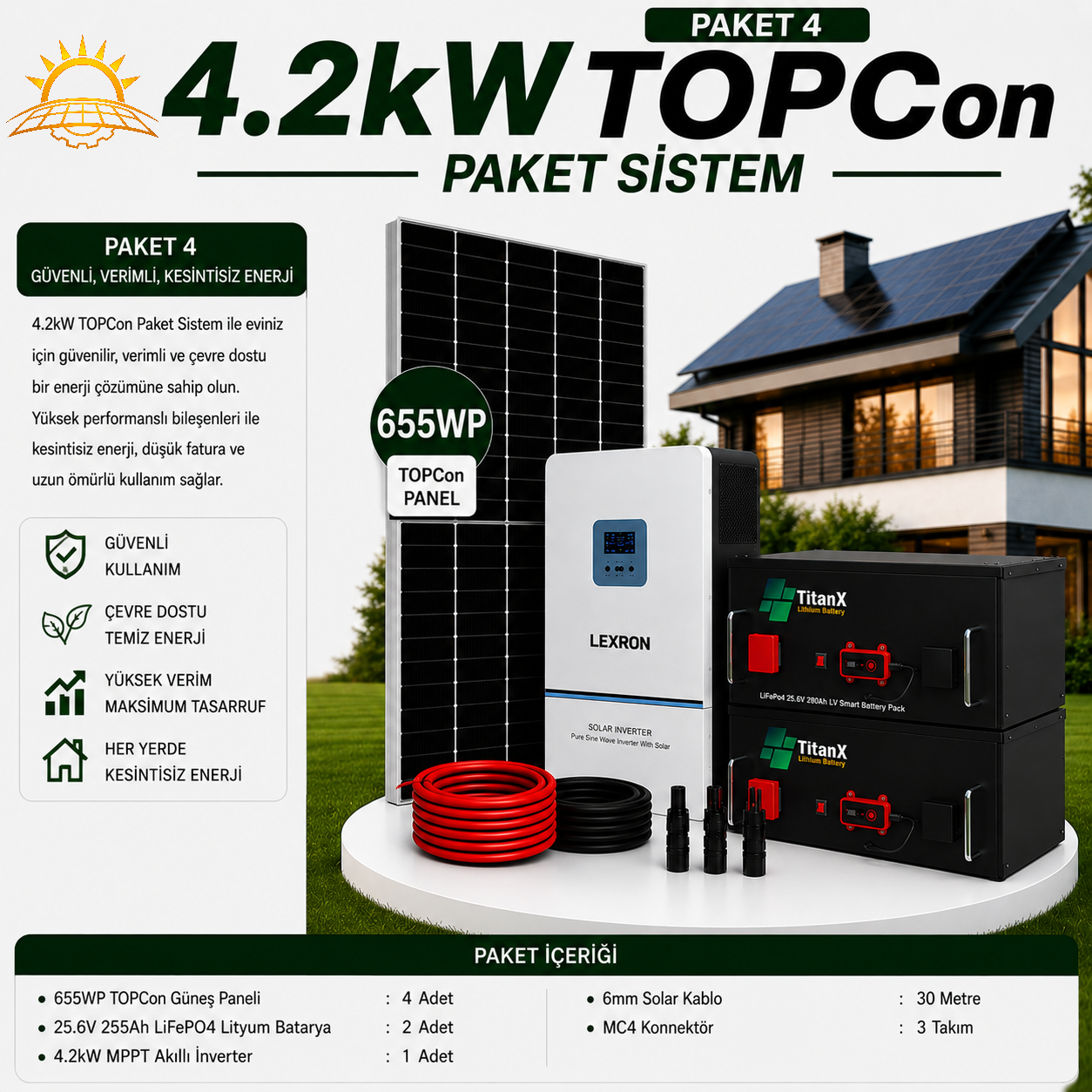 4.2 KW TOPCON LİTYUM BATARYALI PAKET SİSTEMLERİ ( PAKET 4)