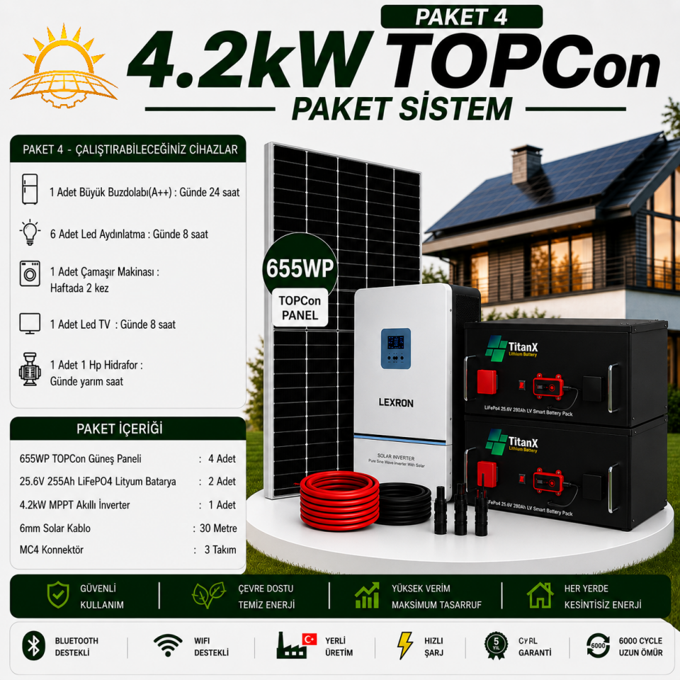 4.2 KW TOPCON LİTYUM BATARYALI PAKET SİSTEMLERİ ( PAKET 4)
