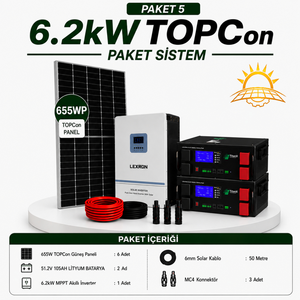 6.2 KW TOPCON LİTYUM BATARYALI PAKET SİSTEMLERİ ( PAKET 5)