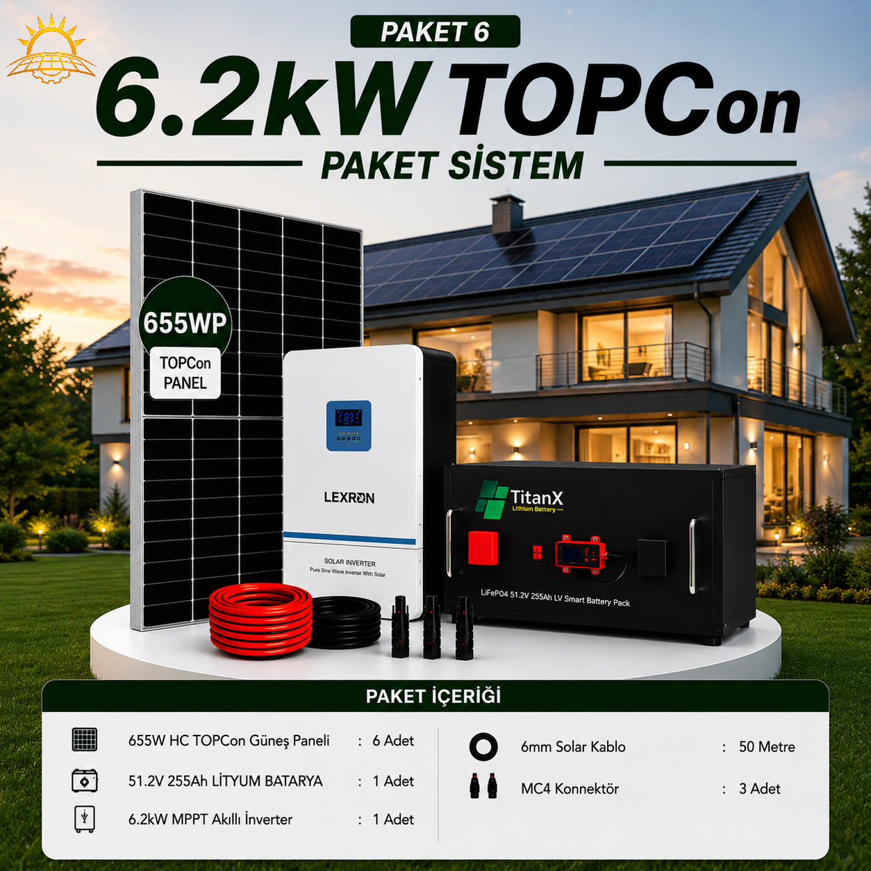 6.2 KW TOPCON LİTYUM BATARYALI PAKET SİSTEMLERİ ( PAKET 6)