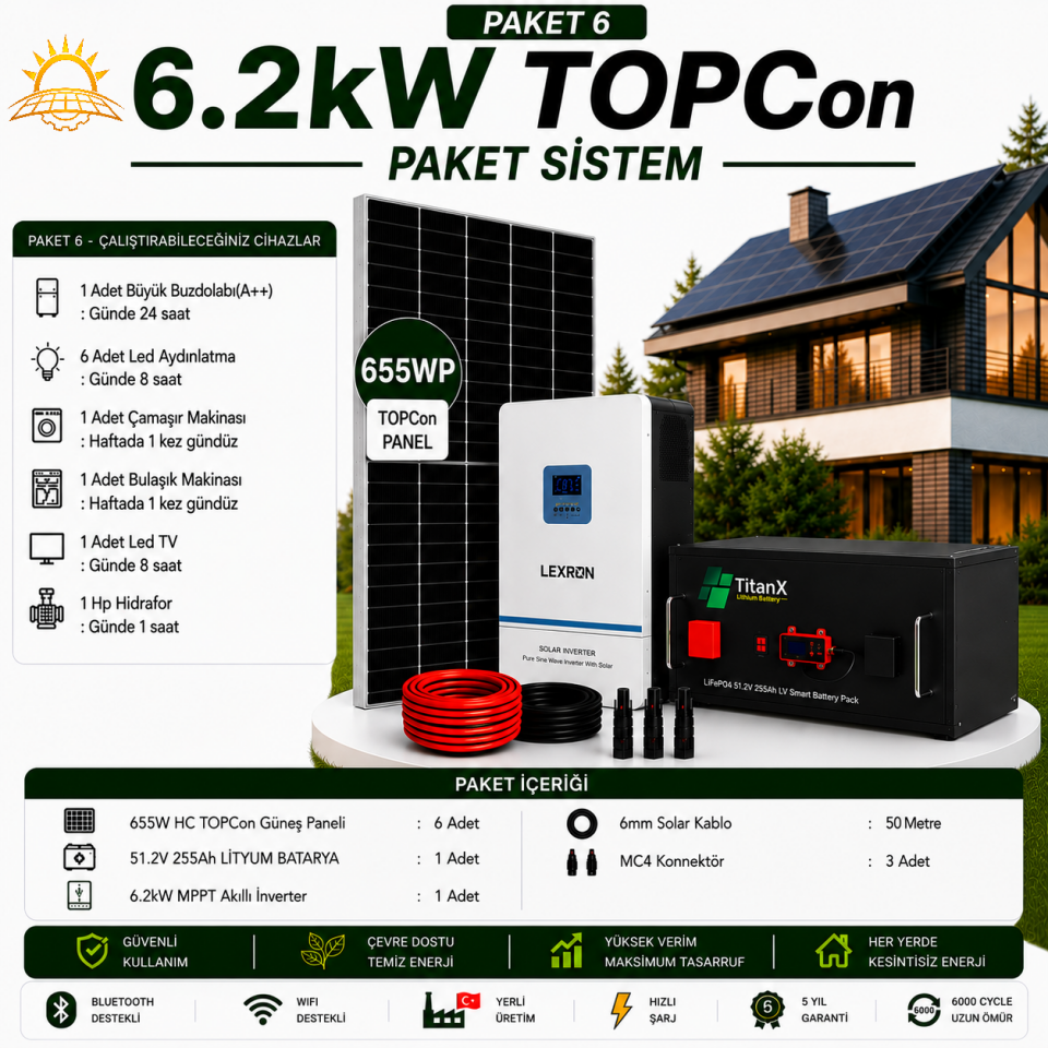 6.2 KW TOPCON LİTYUM BATARYALI PAKET SİSTEMLERİ ( PAKET 6)