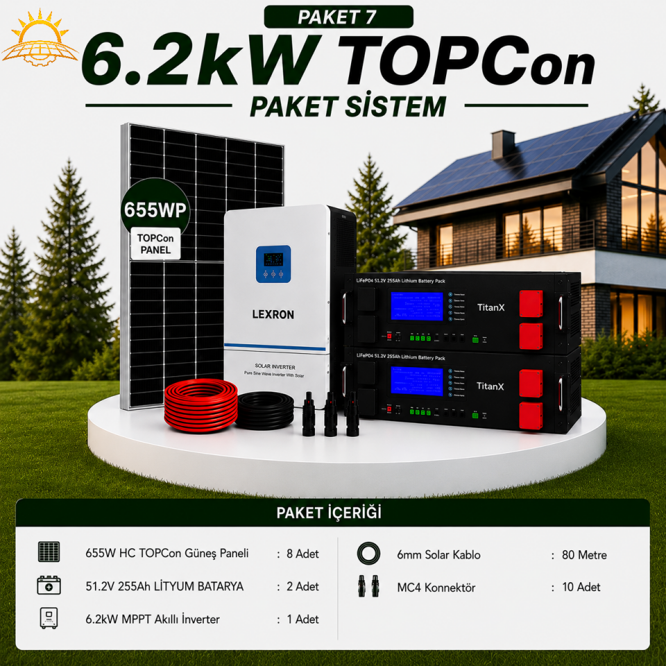 6.2 KW TOPCON LİTYUM BATARYALI PAKET SİSTEMLERİ ( PAKET 7)