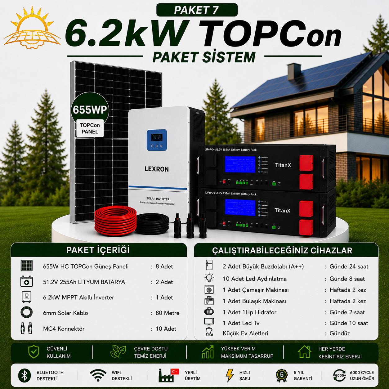 6.2 KW TOPCON LİTYUM BATARYALI PAKET SİSTEMLERİ ( PAKET 7)