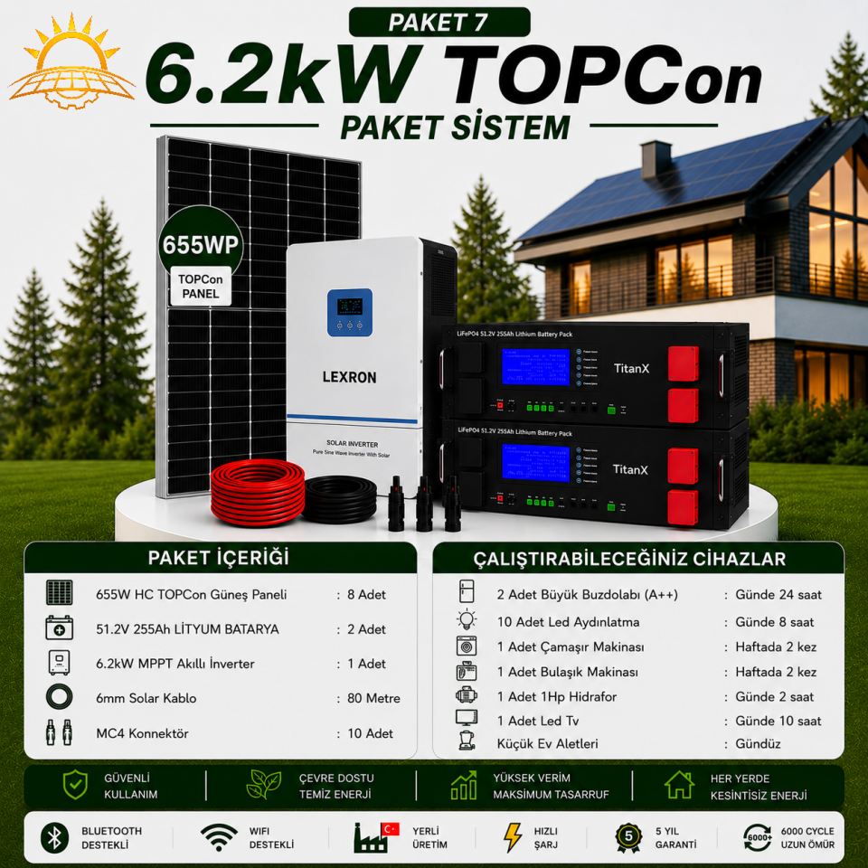 6.2 KW TOPCON LİTYUM BATARYALI PAKET SİSTEMLERİ ( PAKET 7)