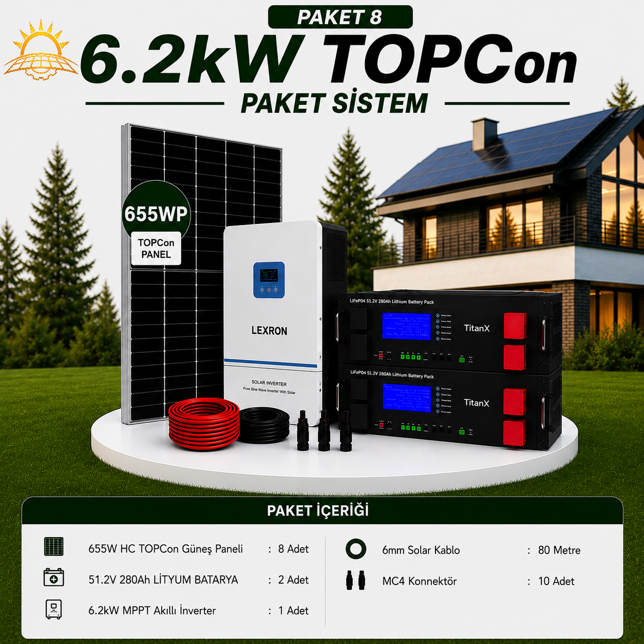 6.2 KW TOPCON LİTYUM BATARYALI PAKET SİSTEMLERİ ( PAKET 8)