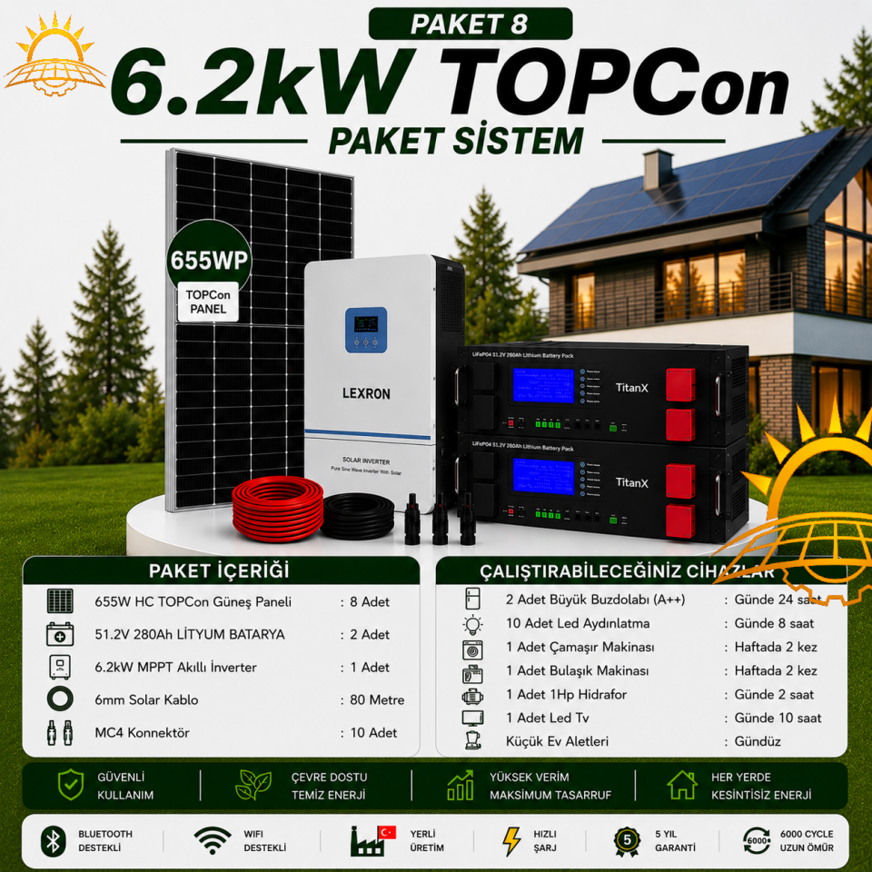 6.2 KW TOPCON LİTYUM BATARYALI PAKET SİSTEMLERİ ( PAKET 8)