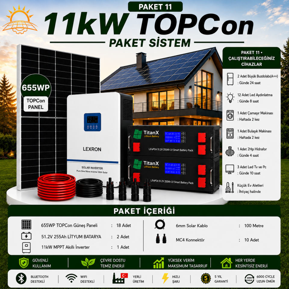 11 KW TOPCON LİTYUM BATARYALI PAKET SİSTEMLERİ ( PAKET 11)