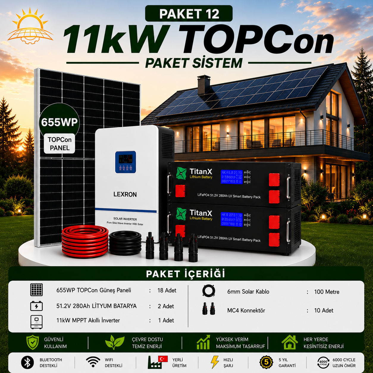 11 KW TOPCON LİTYUM BATARYALI PAKET SİSTEMLERİ ( PAKET 12)