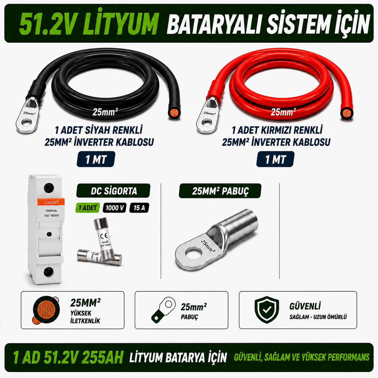 1 AD 51.2V 255Ah LİTYUM BATARYA UYUMLU BAĞLANTI VE MONTAJ SETİ