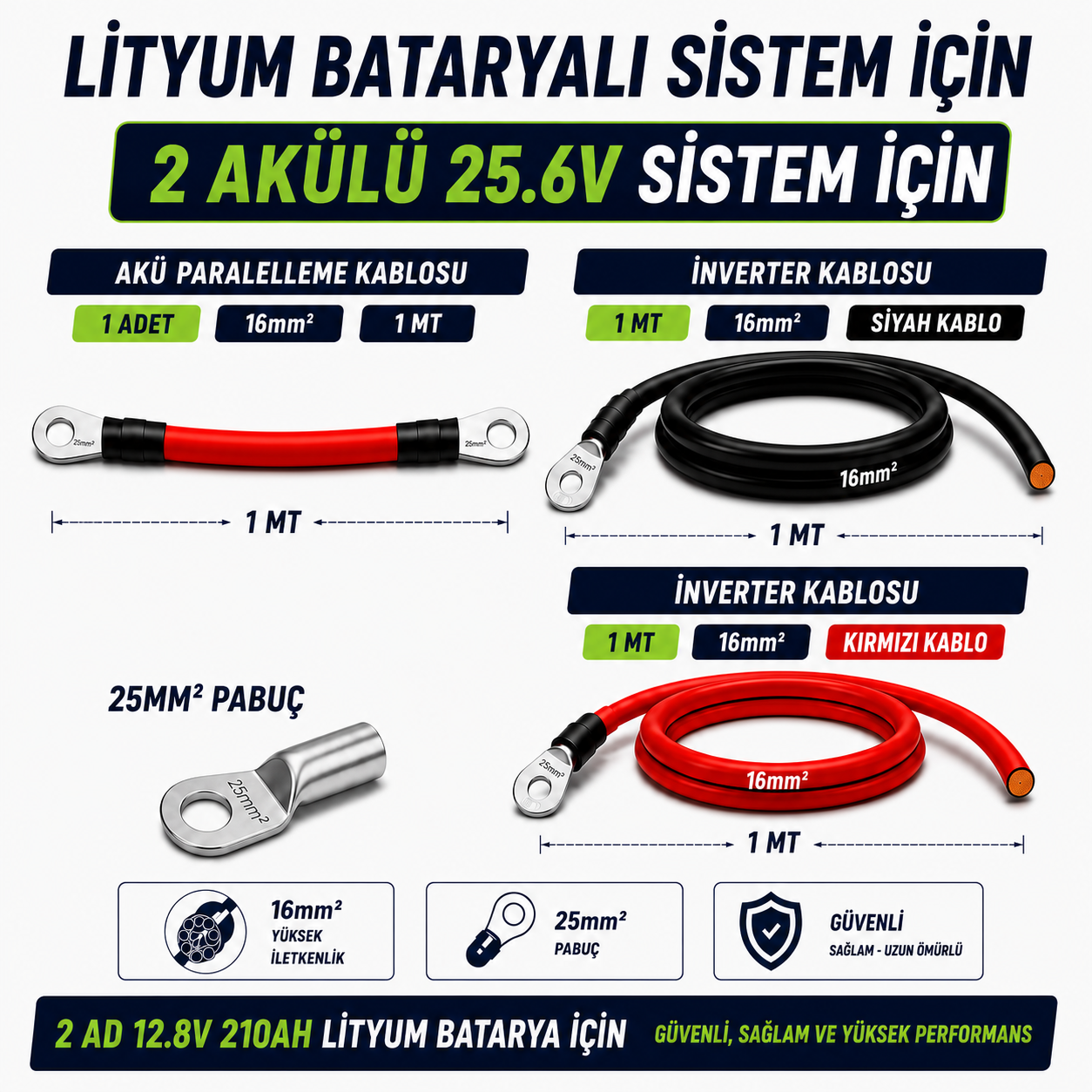 2 ADET LİTYUM BATARYALI 25.6 V SİSTEM İÇİN MONTAJ EKİPMANLARI