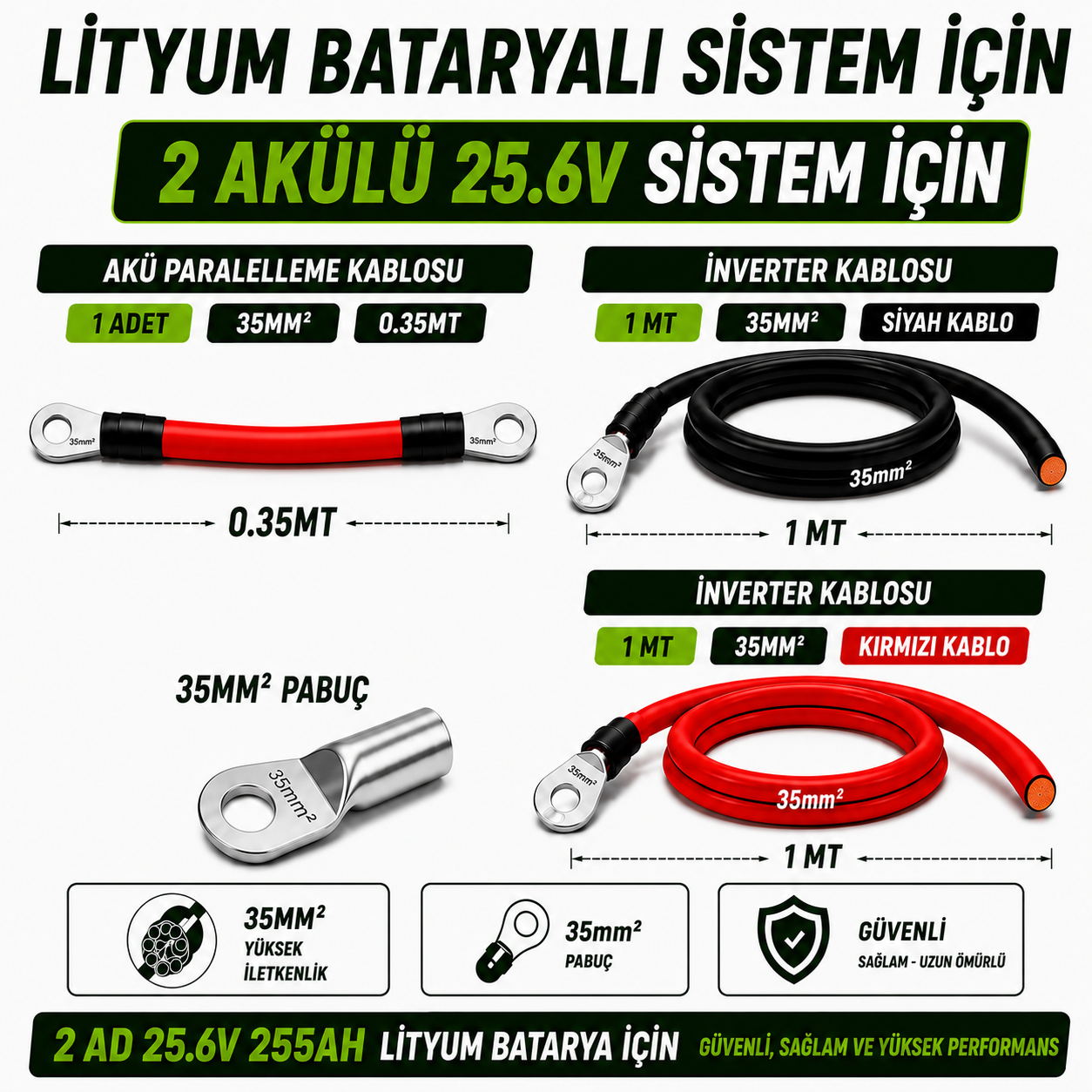 2 ADET 25.6V 255Ah LİTYUM BATARYA UYUMLU BAĞLANTI VE MONTAJ SETİ