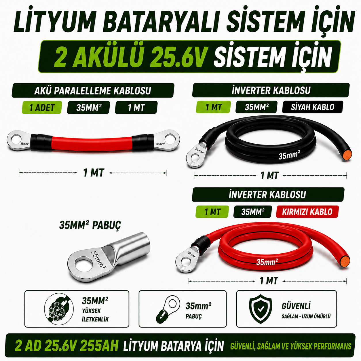 2 ADET LİTYUM BATARYALI 25.6 V 255 AH SİSTEM İÇİN MONTAJ EKİPMANLARI