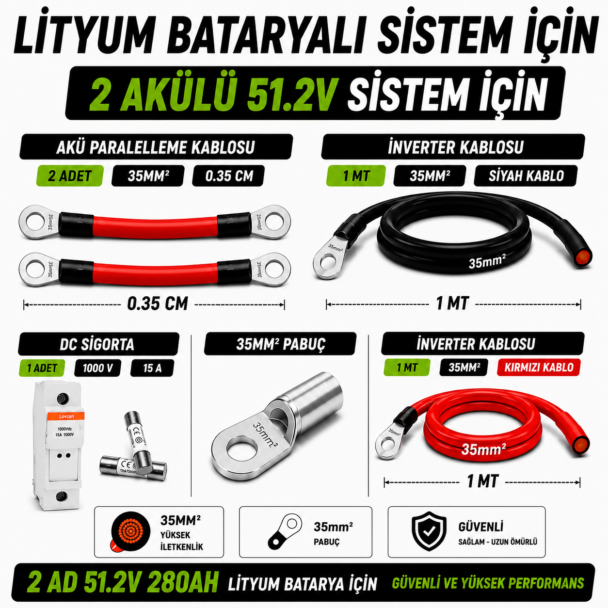 2 ADET 51.2V 280Ah LİTYUM BATARYA UYUMLU BAĞLANTI VE MONTAJ SETİ