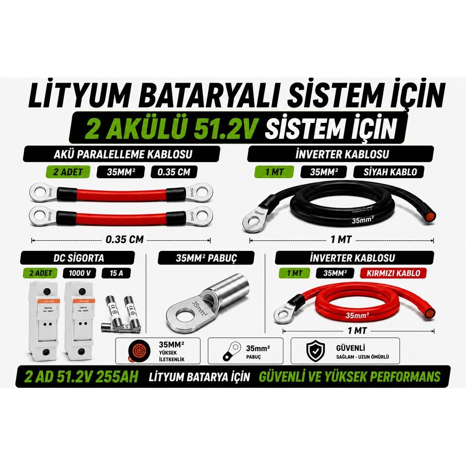 2 ADET 51.2V 255Ah LİTYUM BATARYA UYUMLU BAĞLANTI VE MONTAJ SETİ
