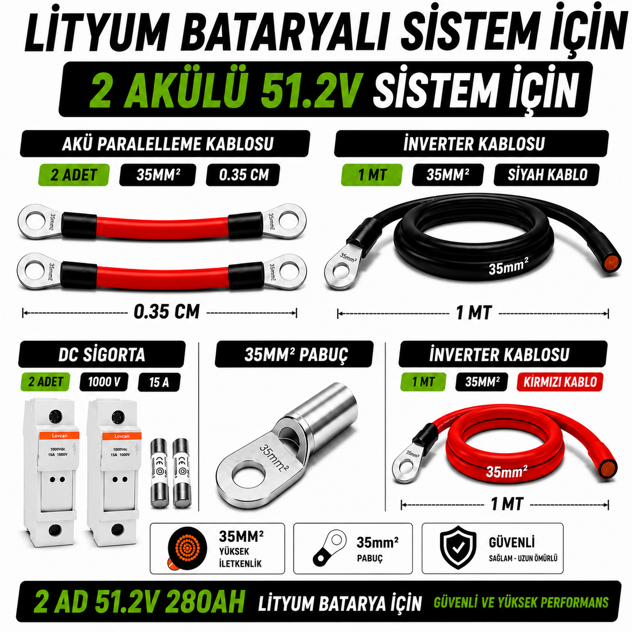 2 ADET 51.2V 280Ah LİTYUM BATARYA UYUMLU BAĞLANTI VE MONTAJ SETİ
