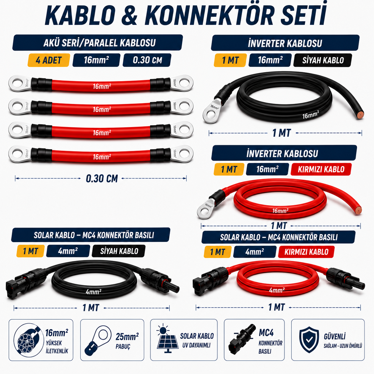 4 ADET 12V 105Ah JEL AKÜ UYUMLU 24V BAĞLANTI VE MONTAJ SETİ