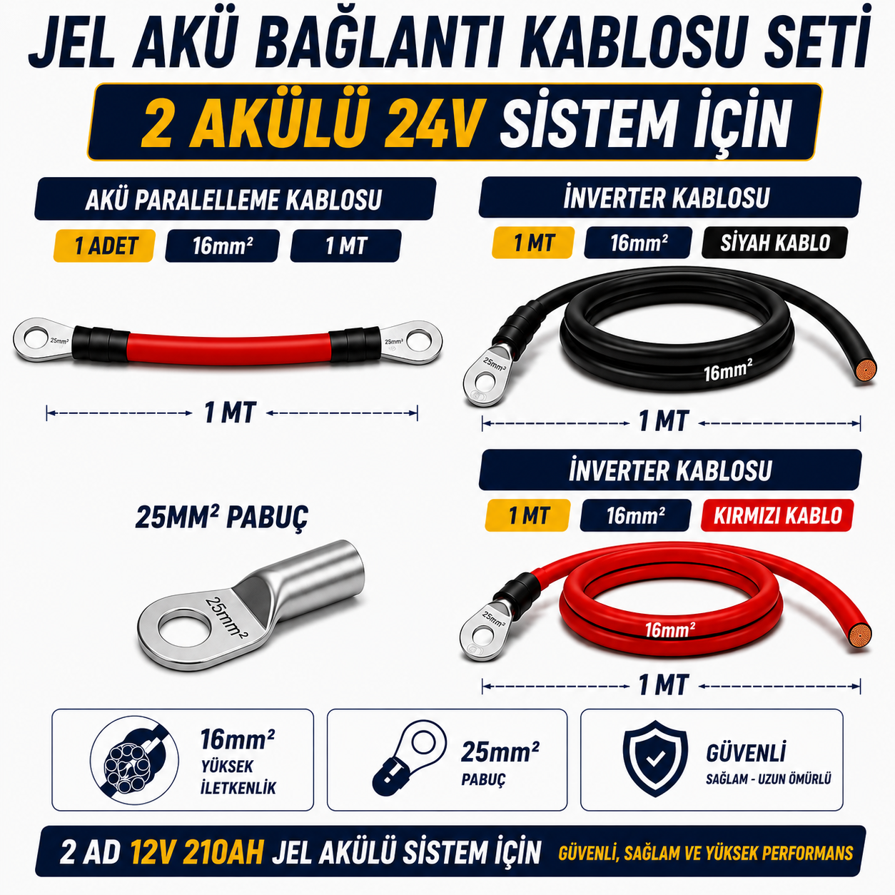 2 ADET 24V 210AH JEL AKÜ SİSTEMİ İÇİN MONTAJ KİTİ