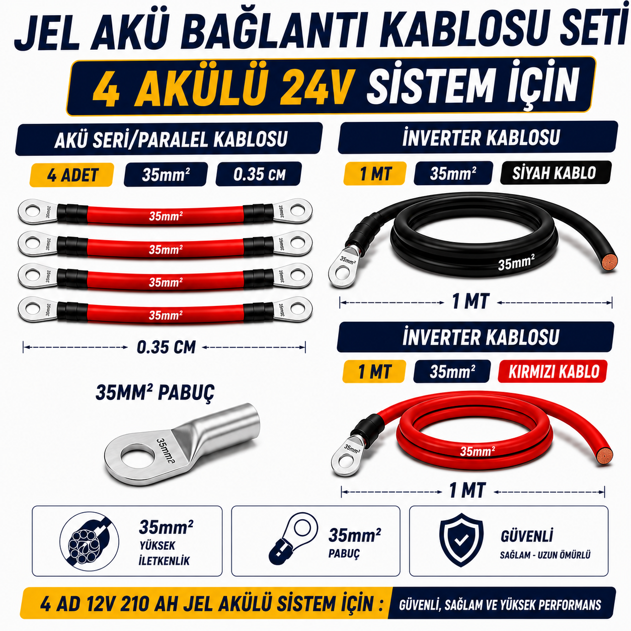 4 ADET 12V 210Ah JEL AKÜ UYUMLU 24V BAĞLANTI VE MONTAJ SETİ