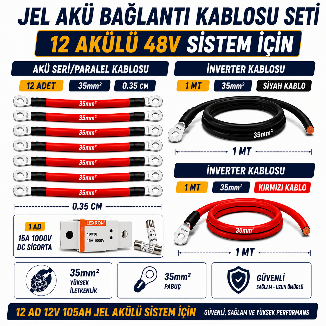 12 ADET JEL AKÜ UYUMLU ( 48V ) BAĞLANTI VE MONTAJ SETİ