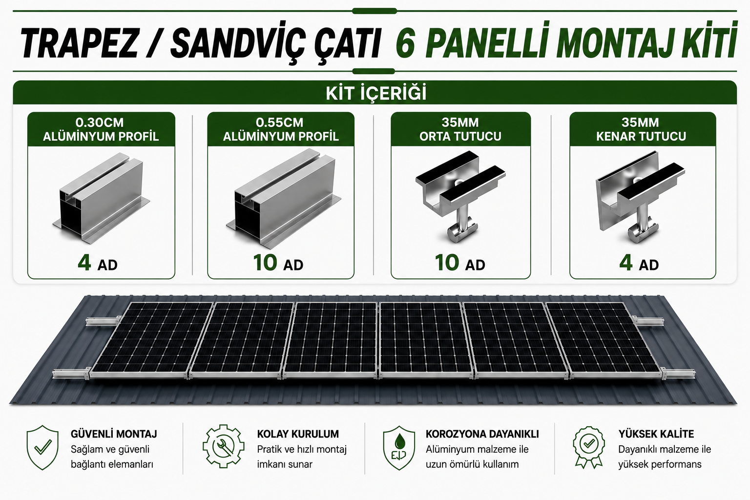 6 PANELLİ GÜNEŞ PANELİ MONTAJ KİTİ