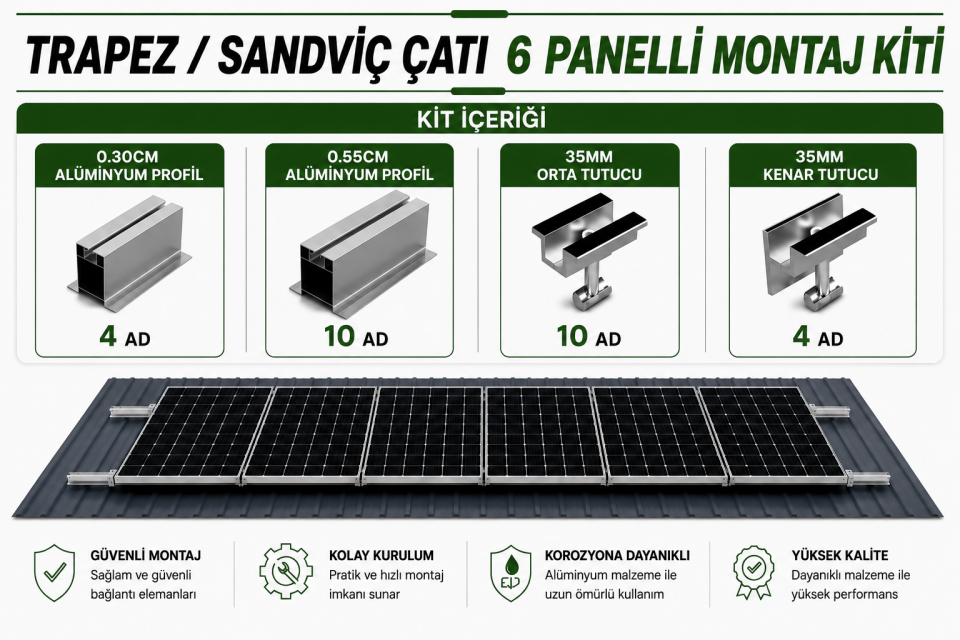 6 PANELLİ GÜNEŞ PANELİ MONTAJ KİTİ